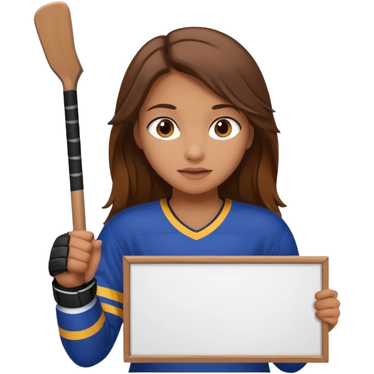 Girl sharks hockey fan with brown long hair holding a large blank sign emoji