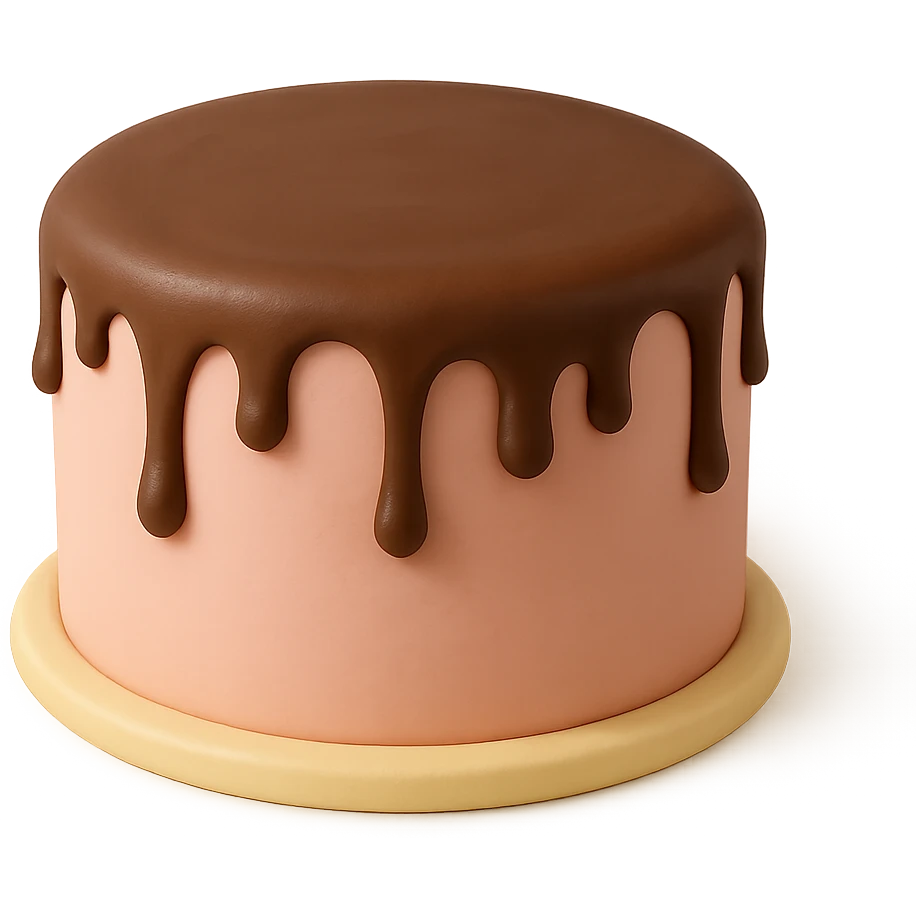 round fondant cake with chocolate drizzle emoji