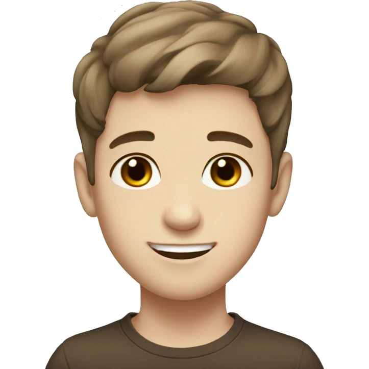 Boy with short brown hair, brown eyes, pale skin, smile emoji