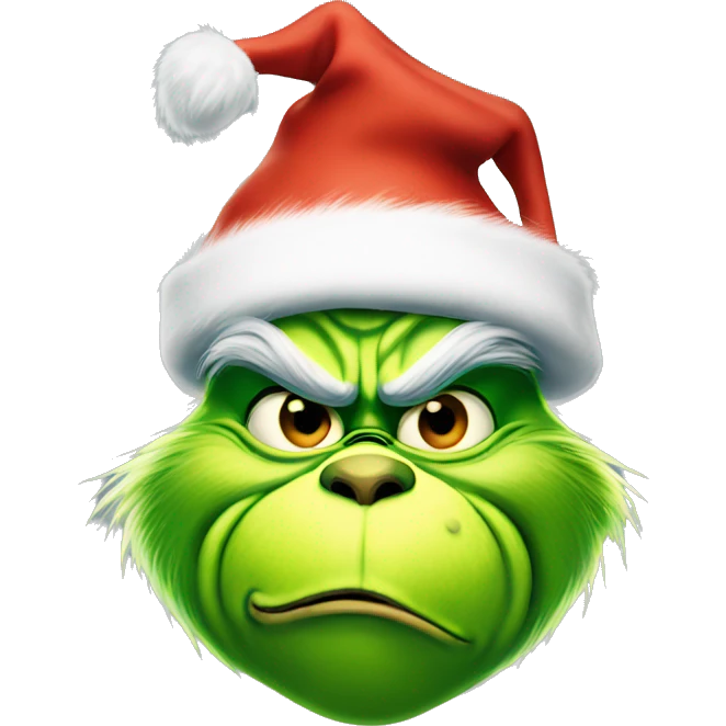 The grinch wearing a Christmas hat emoji