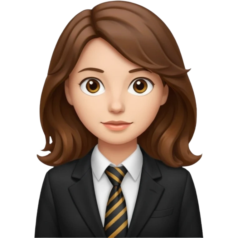 wavy brown haired woman with tie and blazer emoji