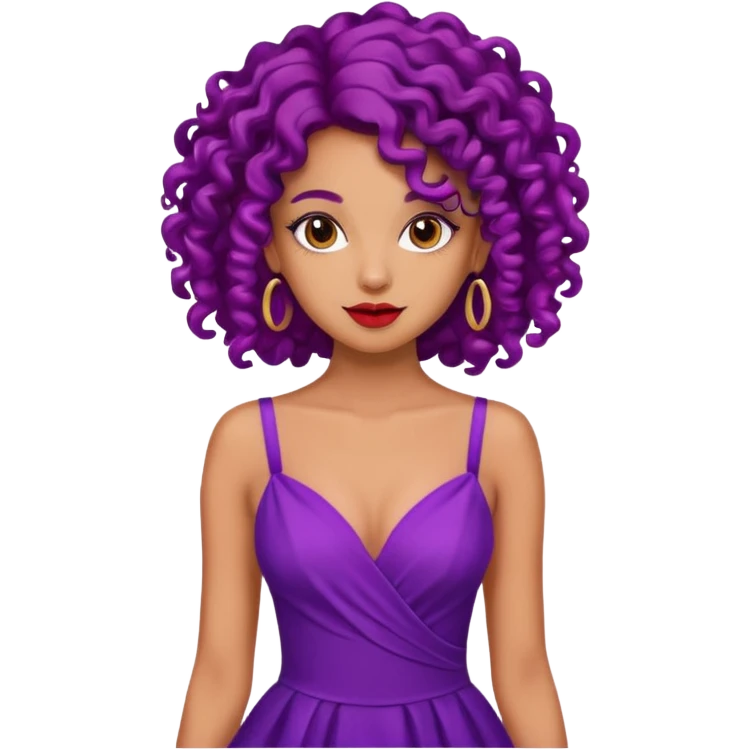 Fashion Model with Purple Curls, red dress emoji