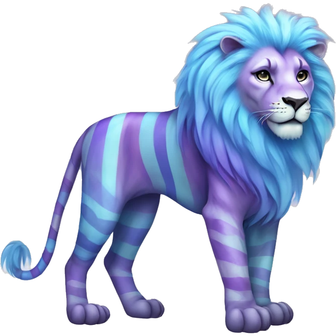 Colorful pastel vernid fantasy creature LiLaiRa Kamirah Falvie whiskers paws full body purple gradient stripes with pastel blue braided tail lion emoji