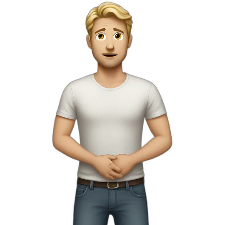 A white man who touches his belly because it hurts so much emoji