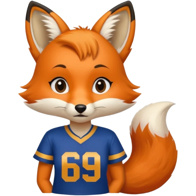 A cute girl fox with a bushy tail wearing a LA Rams shirt - with the number 69 on it emoji