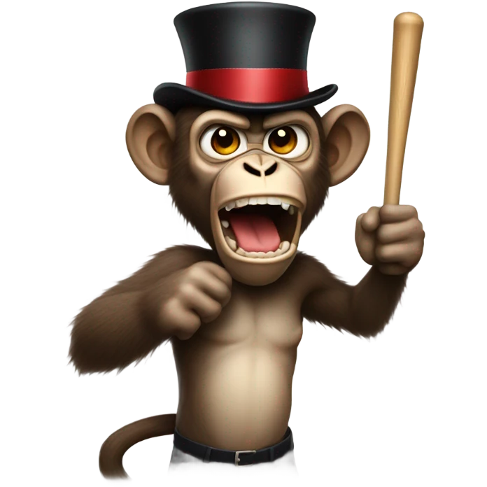 angry monkey holding a baseball bat wearing a top hat emoji
