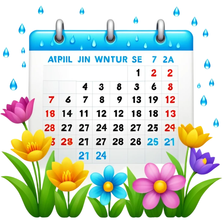 April 2024 calendar with spring flowers and raindrops emoji