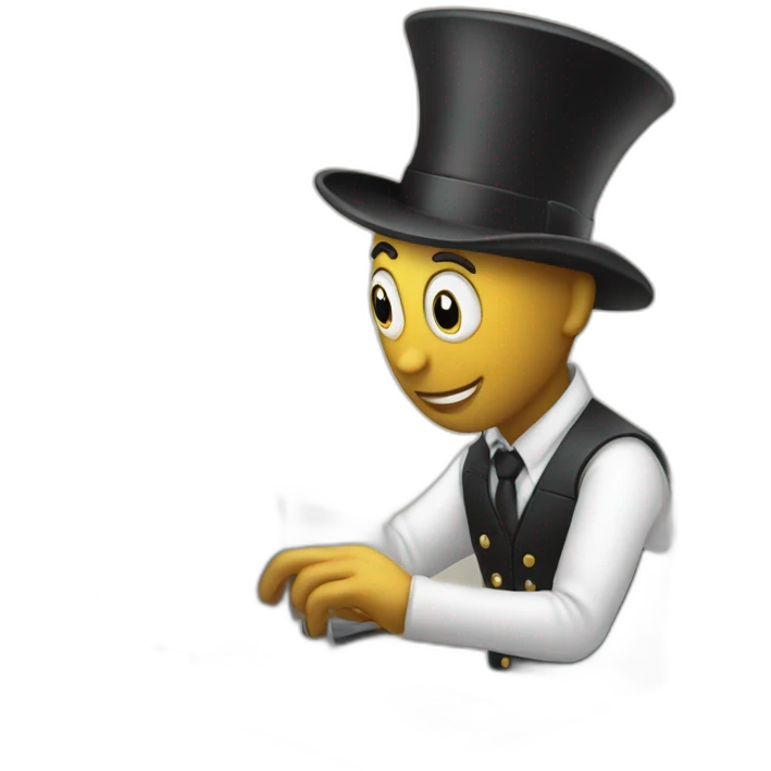 a magician programming a laptop with a truck on the screen emoji