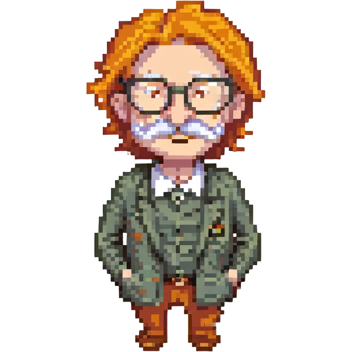Old man, orange hair, white mustache, wearing glasses emoji