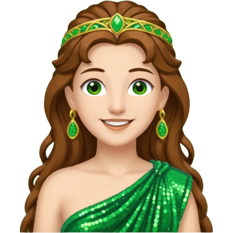 Terra, Goddess from Earth Roman Deities with long brown hair, green sequin toga emoji
