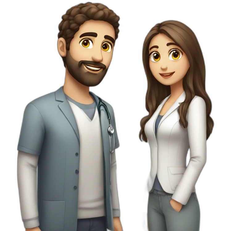 Beauty Jewish girl friend with ophthalmology Doctor tall Arabic boy with beard emoji