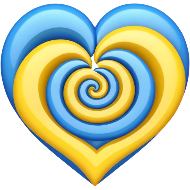 heart with spiral mix of blue and yellow colors, vibrant and shiny emoji style emoji