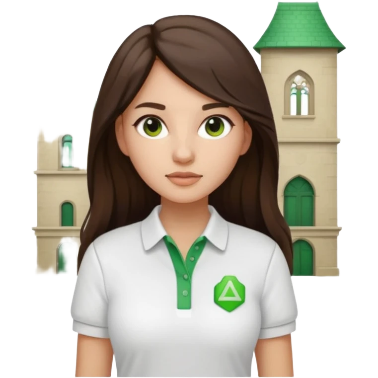 architect woman light skinned dark brown hair in WHITE POLO, long hair but then wearing proper architeture attire green touch of colors emoji