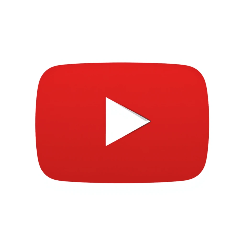 YouTube logo, red rectangle with rounded corners and white play button in the center emoji