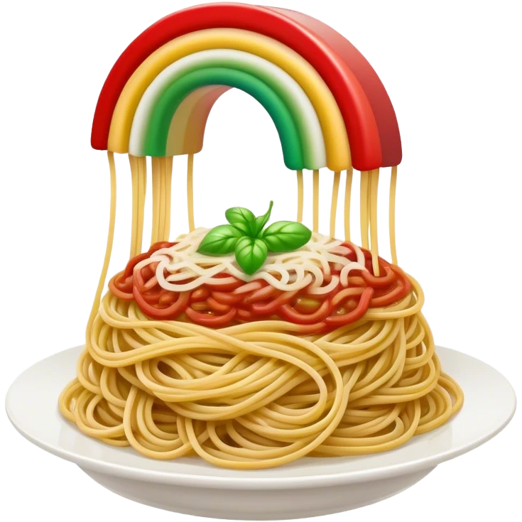 green white and red rainbow with a small plate of spaghetti at the end of it (instead of a pot of gold) emoji