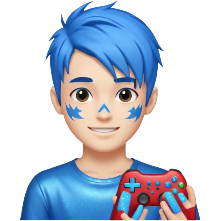 glitter blue gamer boy happy blue hair emoji