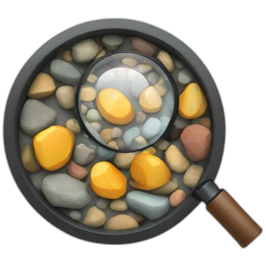 Magnifier with rocks and statistics emoji