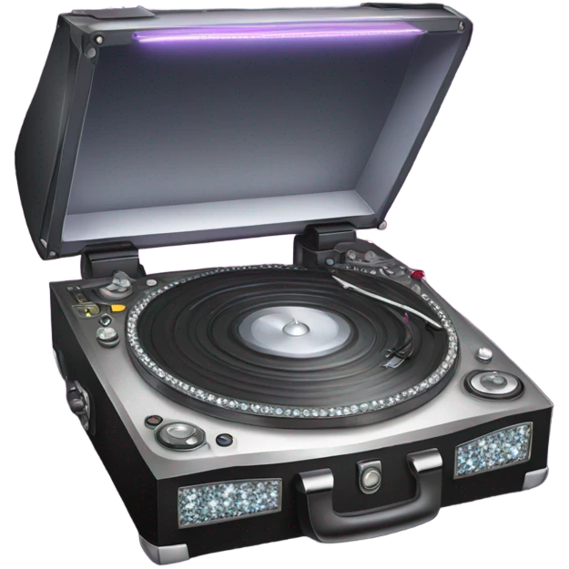 Realistic DJ turntable with sparkling diamonds and rhinestones. emoji