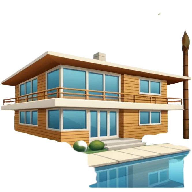 midcentury modern house with 1000 sqft and all windows and a sliding windows on corner. With overhanging shade and slats. emoji