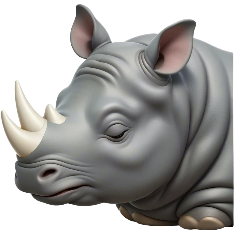 Meme-Worthy Cute Sleeping Rhinoceros Portrait Emoji, Head resting peacefully with a contented smile, showcasing a massive, robust build and a luxuriously soft slate-gray hide, accented by a gentle white horn, eyes shut in a serene, restful nap, Simplified yet hilariously adorable features, highly detailed, glowing with a soft, drowsy light, high shine, relaxed and utterly lovable, stylized with an air of playful laziness, bright and heartwarming, soft glowing outline, capturing the essence of a comically sleepy rhinoceros, so meme-worthy it feels like it could instantly become the next viral sensation of adorable slumber! emoji