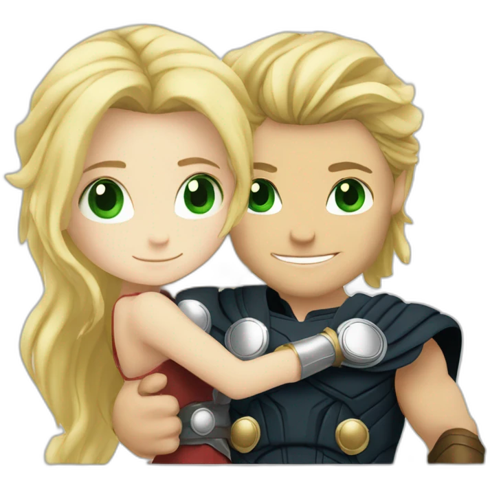 Thor and blond girl green eyes hugging emoji