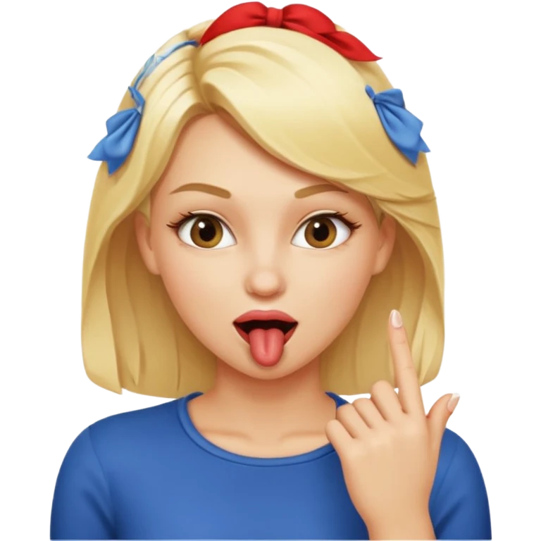 blonde woman with a coquettish gesture, biting her finger emoji