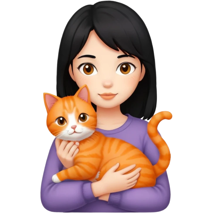 A black-haired girl holding a orange cat emoji