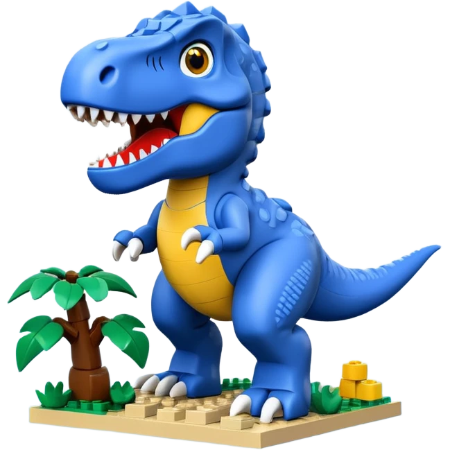 A cute blue t-rex building with LEGO bricks emoji