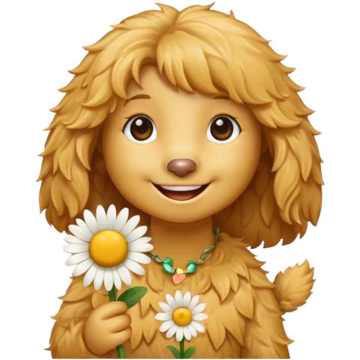 Light golden doodle girl with a daisy emoji