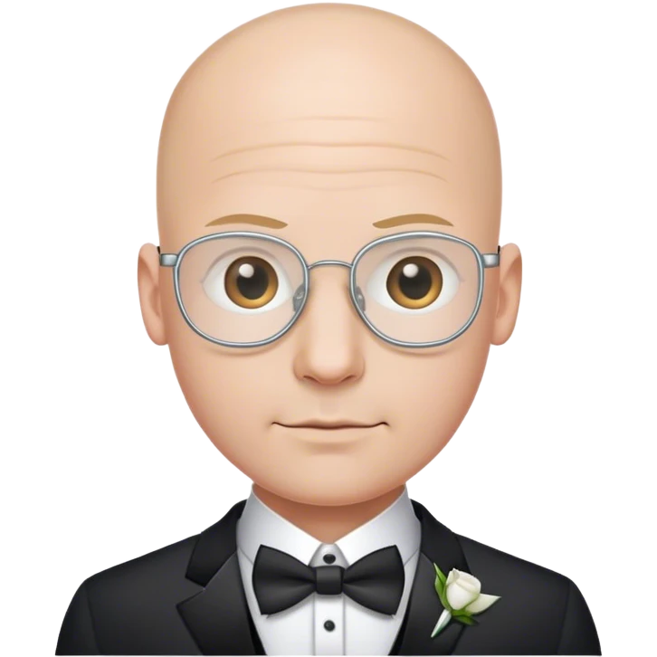bald male groom with small rectangle silver metal wire frames emoji