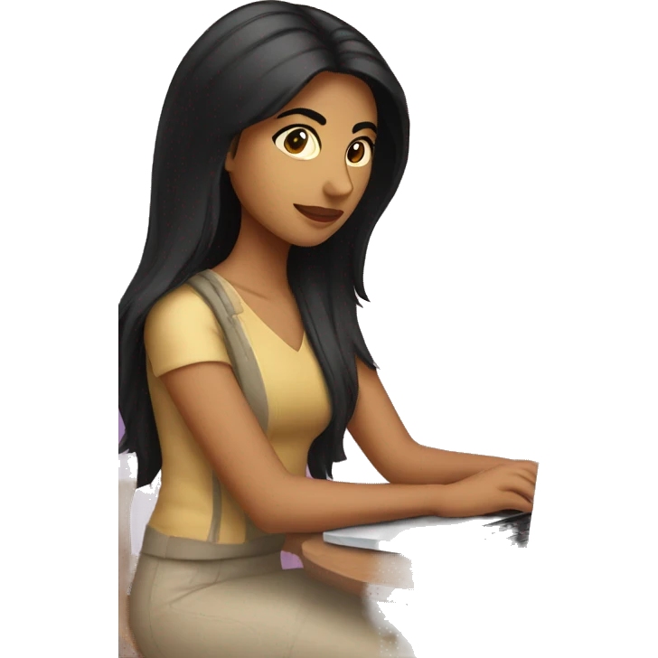 an indian american woman with black hair programming on her laptop emoji