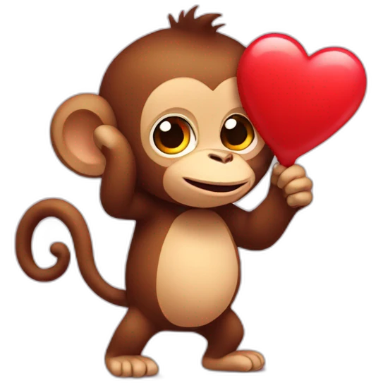 monkey carries big heart emoji