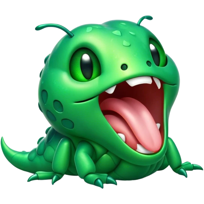 Cinematic Cute Yawning Green Bugdie Portrait Emoji, Head tilted slightly with a dramatic, wide-open yawn, showcasing a smooth, vibrant emerald exoskeleton with delicate patterns and tiny drooping antennae, round multifaceted eyes barely open in drowsy contentment, Simplified yet irresistibly adorable features, highly detailed, glowing with a soft, cozy glow, high shine, relaxed yet expressive, stylized with a touch of whimsy, bright and endearing, soft glowing outline, capturing the essence of a sleepy yet endearing insect, so drowsy it feels like it could stretch out of the screen and curl up for a nap! emoji