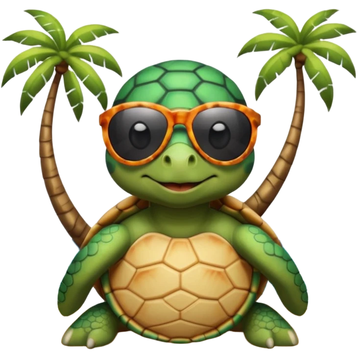 A turtle wearing sunglasses a the beach emoji