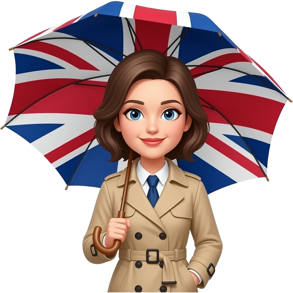 woman in Trenchcoat with umbrella in Union Jack emoji