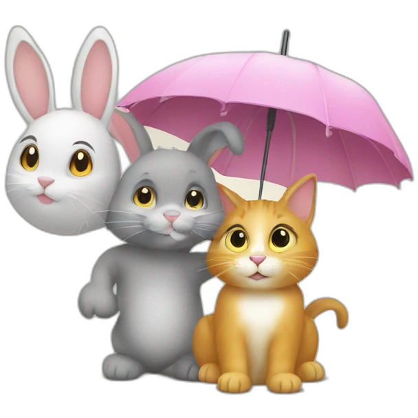 Lapin et un chat sure un parapluie emoji