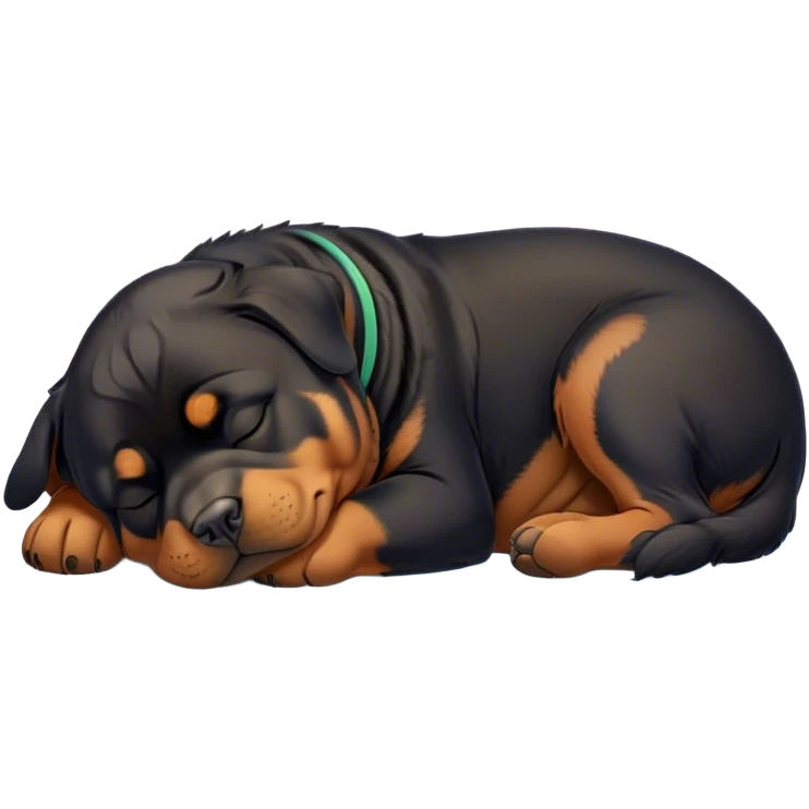 Cinematic Chubby Sleeping Rottweiler Portrait Emoji, Chubby and serene, with a robust, adorable build and a soft, plush black coat with tan markings, eyes gently closed in peaceful slumber, Simplified yet irresistibly endearing features, highly detailed, glowing with a gentle, dreamy glow, high shine, relaxed and content, stylized with a touch of whimsy, bright and heartwarming, soft glowing outline, capturing the essence of a blissfully sleepy guardian, so comically serene it feels like it could roll out of the screen and snore with adorable charm! emoji