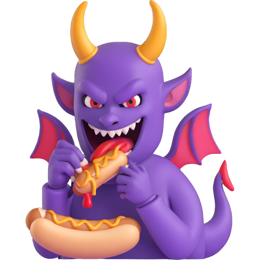 purple devil eating a hotdog emoji