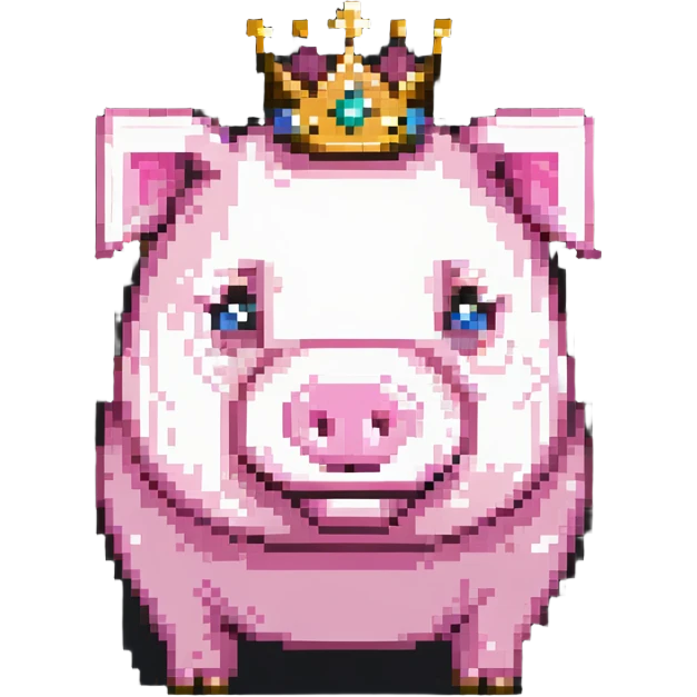 Minecraft pig full body pink blocky animal with square head wearing a crown emoji