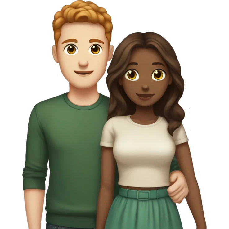 Reddish light brown haired guy in his early twenties with greenish eyes, light skin and freckles holding hands with a dark brown haired girl in her early twenties with dark eyes and a light mid tone skin emoji