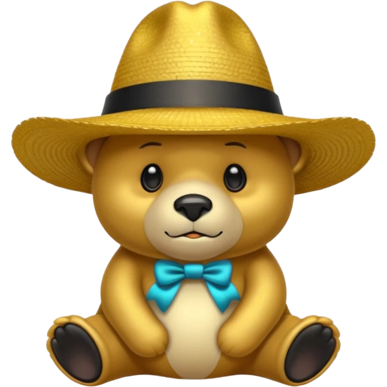 Oso dorado con sombrero elegante y moño negro triste animatronico emoji