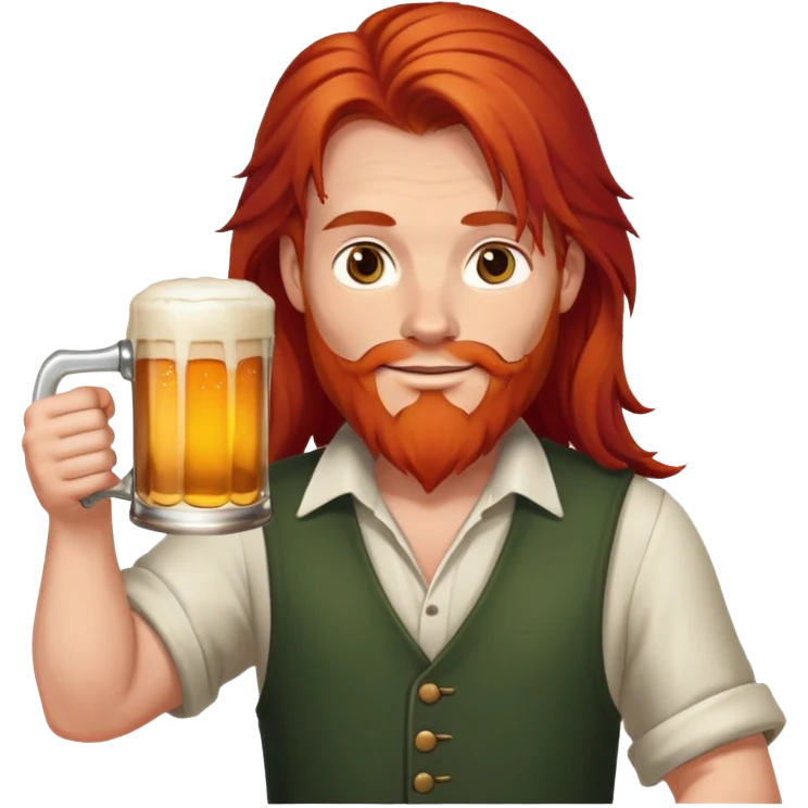 Man with long red hair holding a beer mug emoji