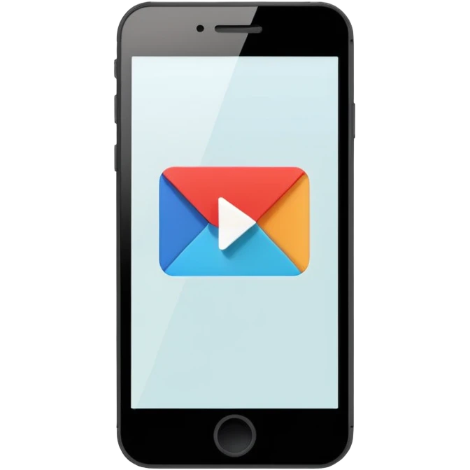 Minimalistic flat vector icon, iOS style, thin black contour on white background. Smartphone with play button and short video frames around it. Clean, no text, no shadows emoji