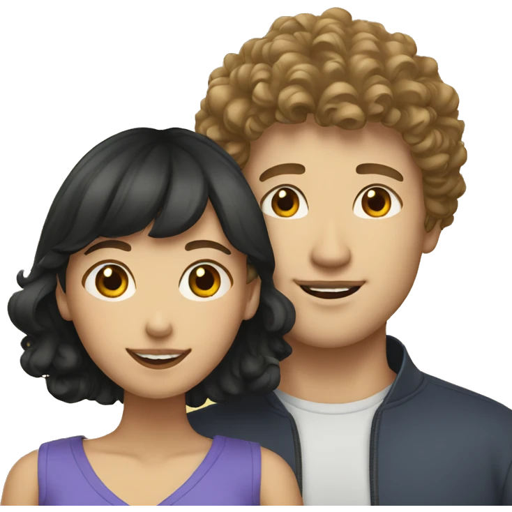 white man with asian girlfriend with curly bang emoji