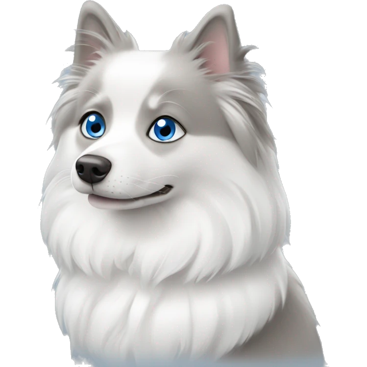 Japanese spitz and grey and white ragdoll with blue eyes emoji