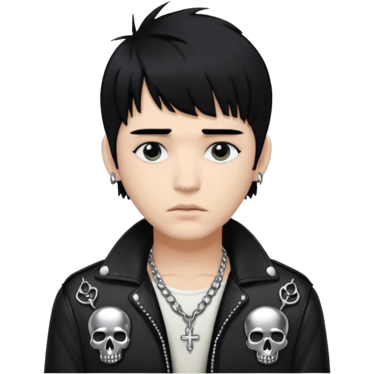 chrome hearts,man, black hair,white,normal,messy fringe emoji