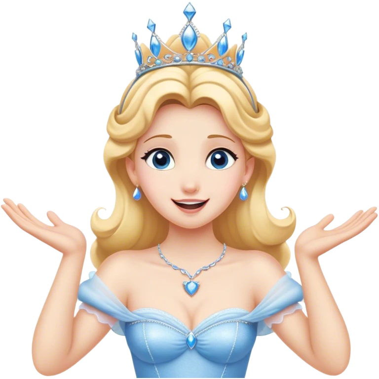 Cinematic Playful Cinderella Portrait Emoji, Blushing with excitement, hands clasped near her heart, eyes wide with anticipation, her tiara slightly askew from an unexpected twirl, a radiant princess caught in a moment of joy, utterly captivating! emoji