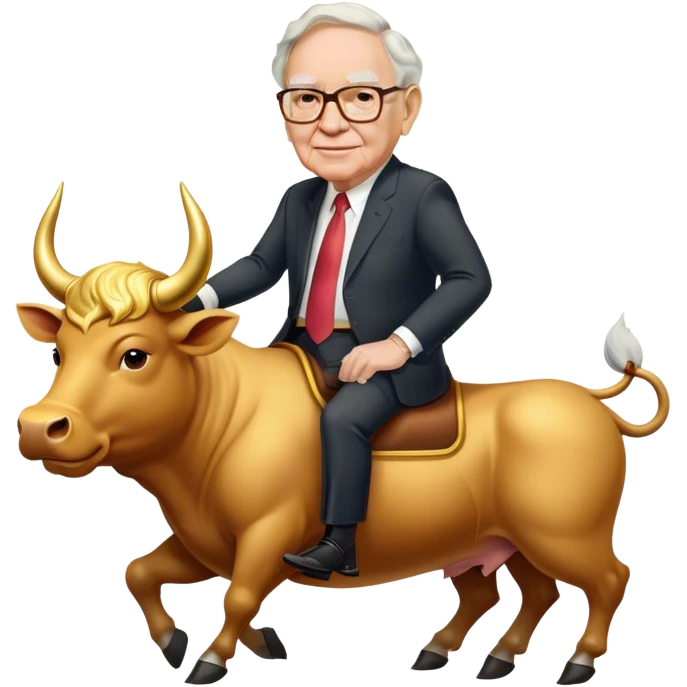 happy Warren Buffet riding golden bull emoji