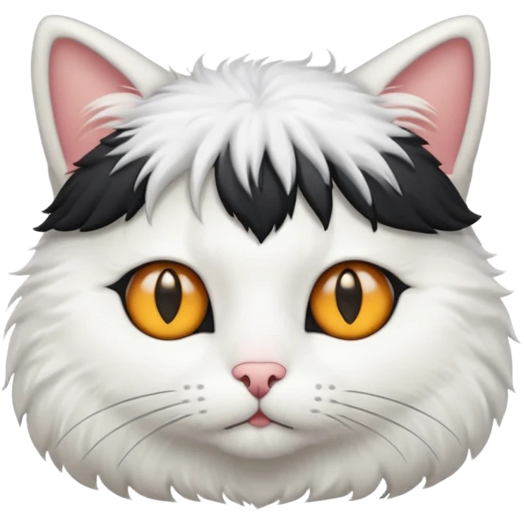 white cat with centre-part black toupee on the head emoji