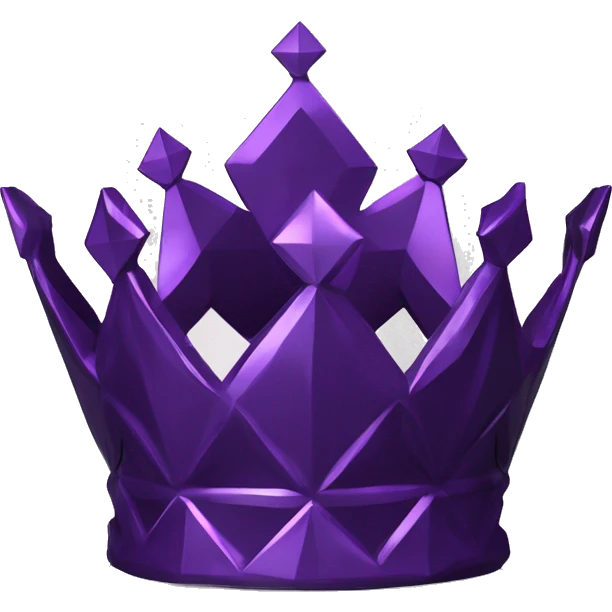sculpture crown with a geometric faceted design. The crown is sparkling and standing upright on a base with angular and baroque features. The vibrant midtone subtlety of dark purples highlights the sharp edges and planes.  emoji